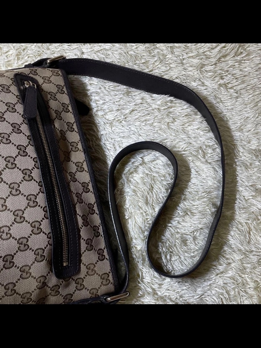 Gucci Beige/Tan GG Monogram Crossbody Bag with Dark Brown Trim - Picture 9 of 16